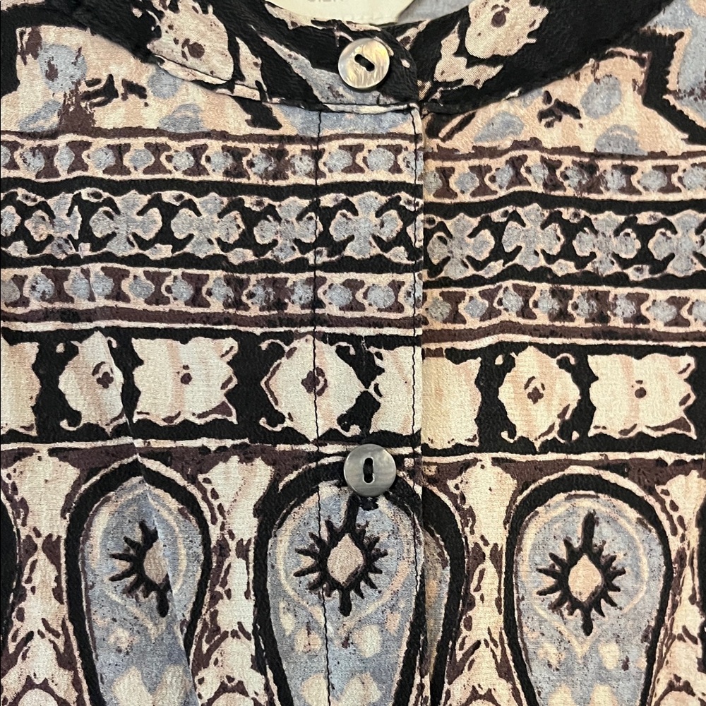 Silk Patterned Black and muted blue Women's Blouse size 8 - Picture 4 of 8
